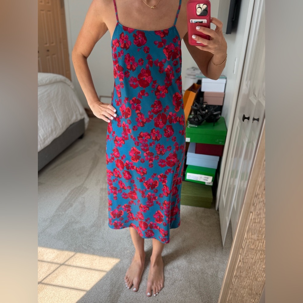A New Day Blue and Red Floral Midi Dress
